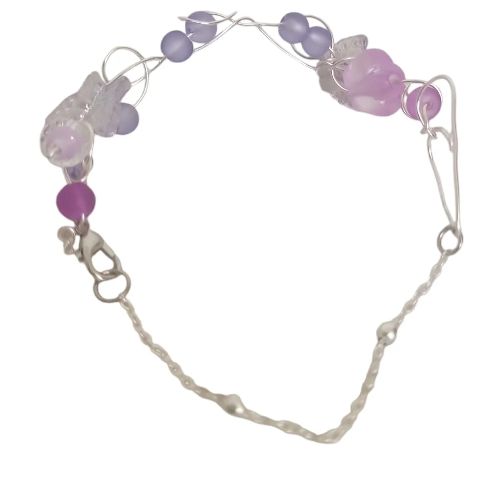 Silver Plated Holographic Butterfly Frosted Glass Wire Ball Chain Bracelet - Picture 8 of 14